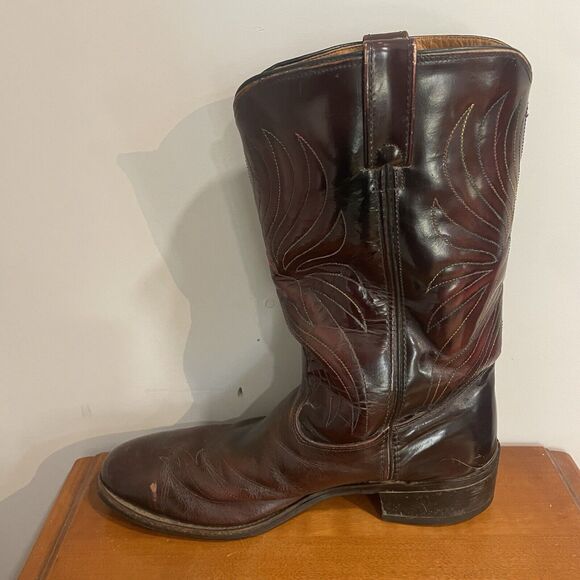 Iron Age Steel Toe Cowboy Boots Phoenix Rising Rainbow Stitch Brown Leather Sz 9 - Picture 15 of 16